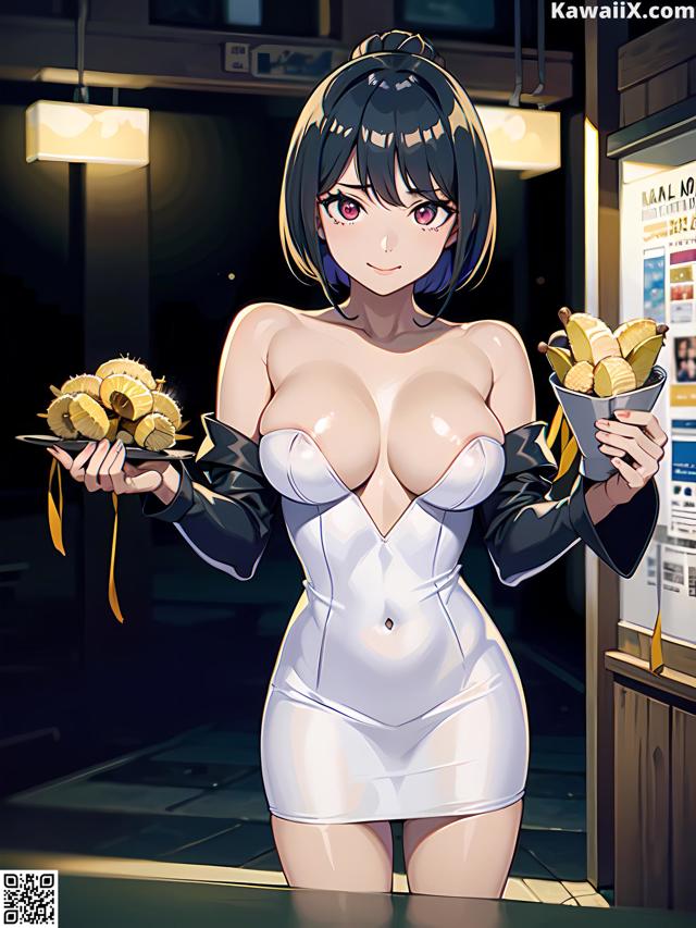 Hentai - 华彩繁花 Set 2 20230602 Part 11 No.8df77e A woman in a white dress holding a plate of food.
