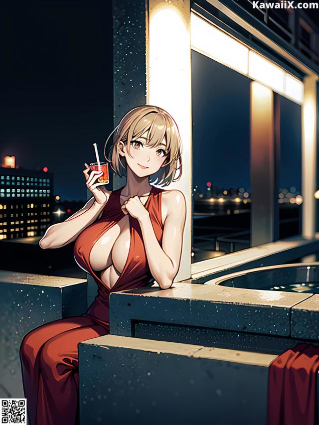 Hentai - 华彩繁花 Set 2 20230602 Part 32 No.53b24f A woman in a red dress sitting on a ledge with a drink.