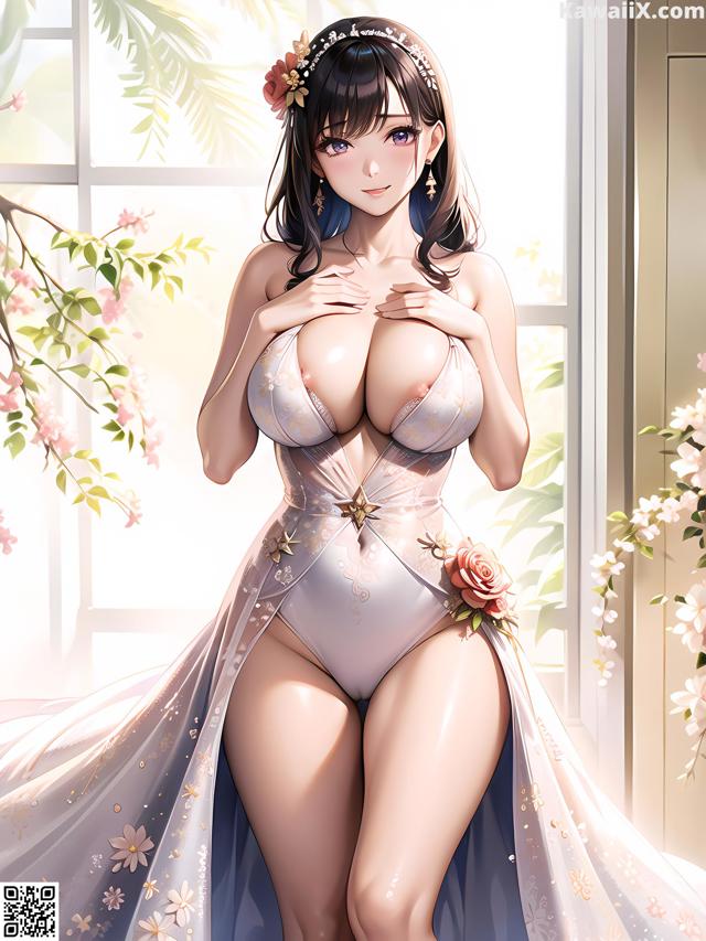 Hentai - 华彩繁花 Set 1 20230602 Part 17 No.5d04c9 A woman in a white bodysuit with a flower crown on her head.